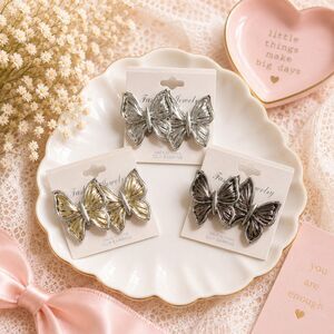 Butterfly Clip On Earrings Lot of 3, Gold Silver Tone, Statement Y2K Jewelry